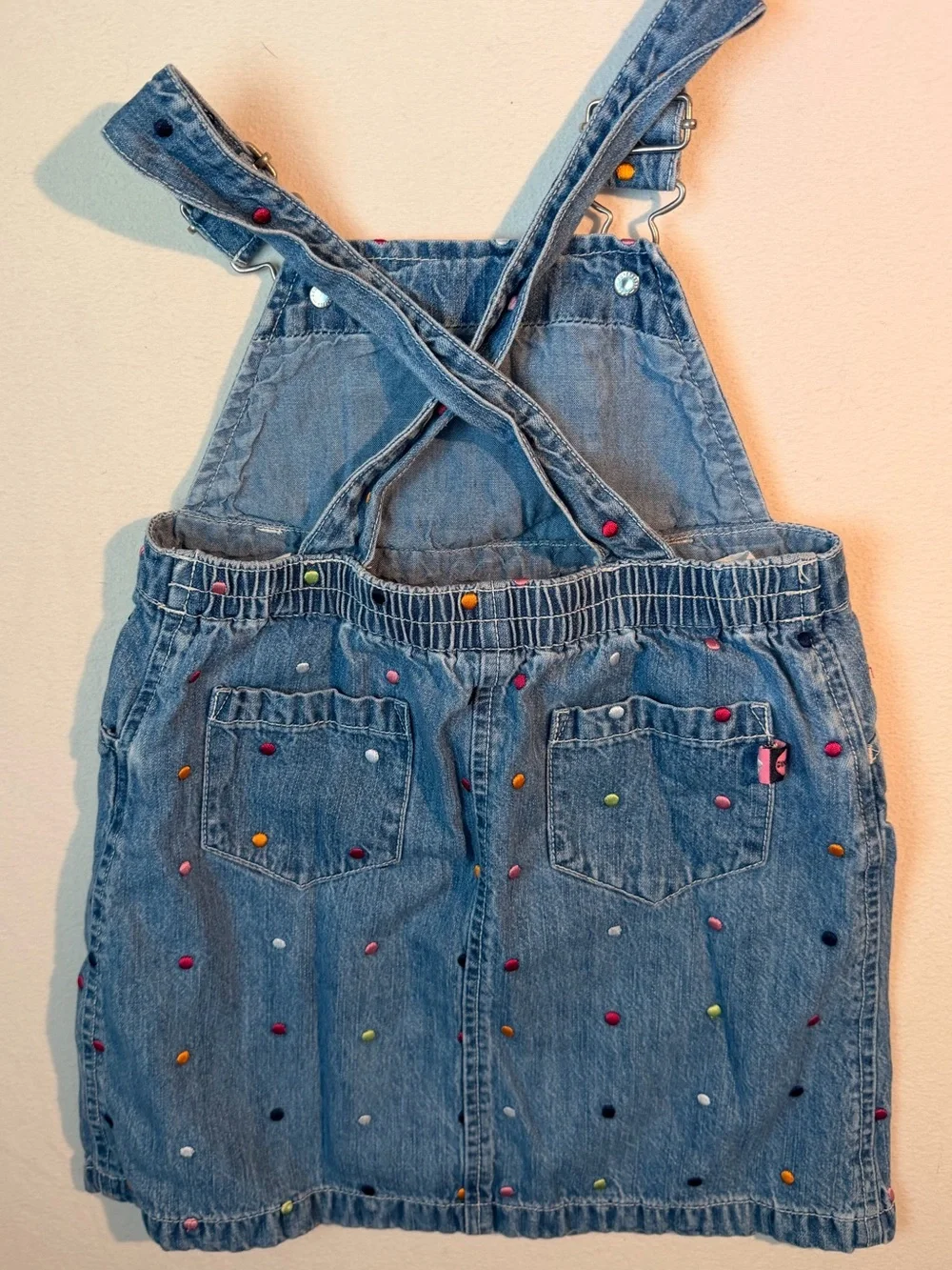 Y2K Gymboree Blue Denim Overall Skirt with Multicolor Dots